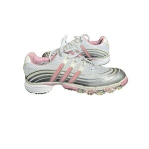 Women's Adidas PowerBand Chassis Golf Shoes Size 8 White Pink Sneakers 738201
